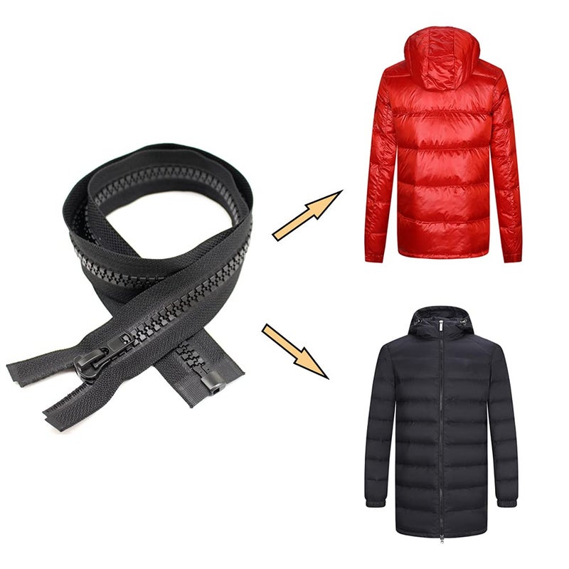 YaHoGa 2PCS #10 28 Inch Separating Jacket Zippers for Sewing Coat Jacket Winter Coat Black Heavy Duty Large Molded Plastic Zippers Bulk (28" 2pcs) - Image 5